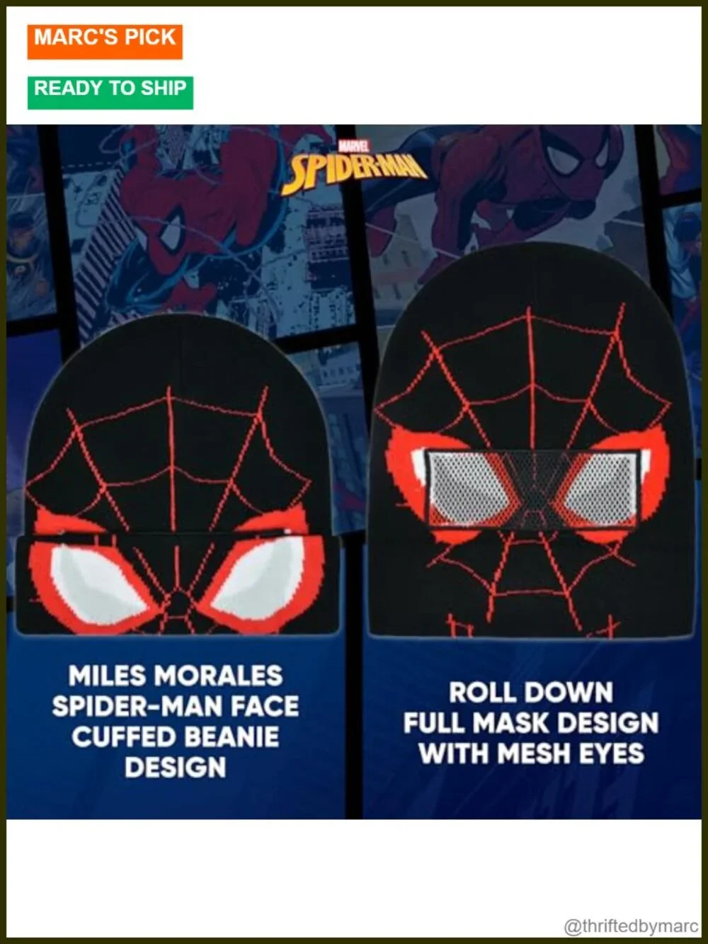 Marvel Spider-Man Miles Morales Roll Down Cuff Knitted Winter Beanie Skull Cap